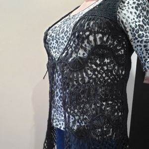 Crocheted Black Vest with tassles